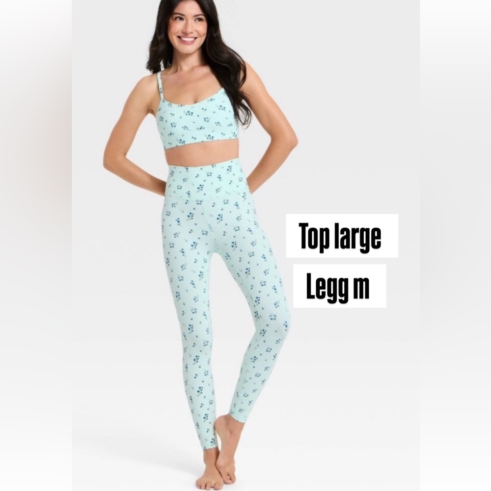 all in motion Mint Blue Floral Crop Sports Bra & High-Waist Leggings Set